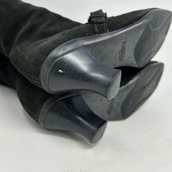 La Canadienne Women's Black Knee High Boots Size 8 Mid Heel Buckle Square Toe - Picture 10 of 12